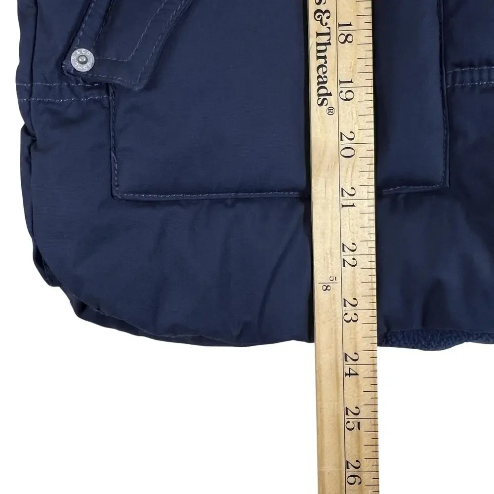 Levis Puffer Vest Youth M Sherpa Collar Logo Back Fits Womens XS Navy Red Warm